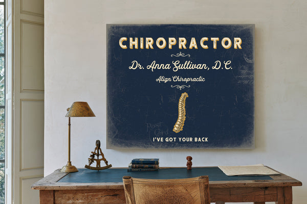 Personalized Chiropractor Sign, I've Got Your Back, Navy & Brass, image 2