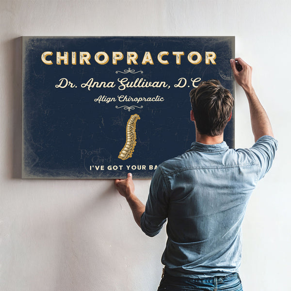 Personalized Chiropractor Sign, I've Got Your Back, Navy & Brass, image 9