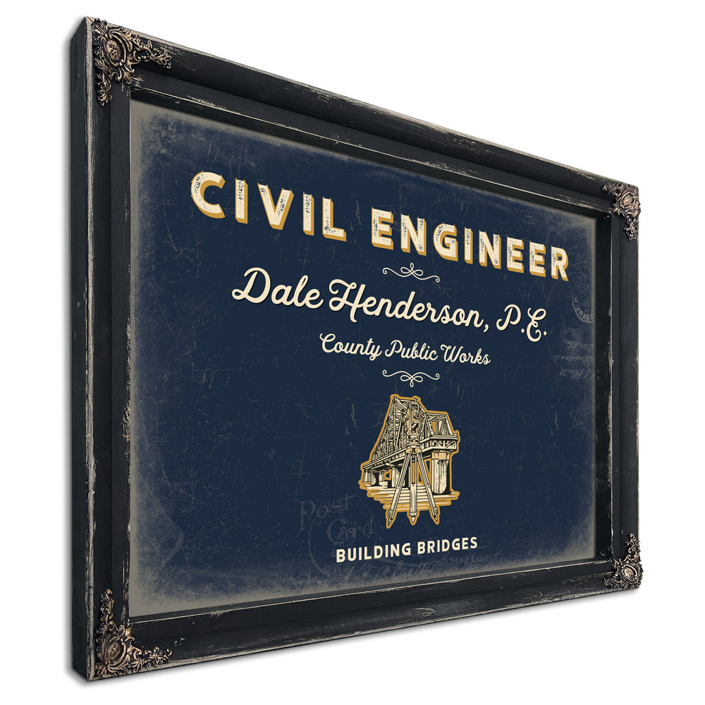 Personalized Civil Engineer Sign, Building Bridges, Navy & Brass, image 1
