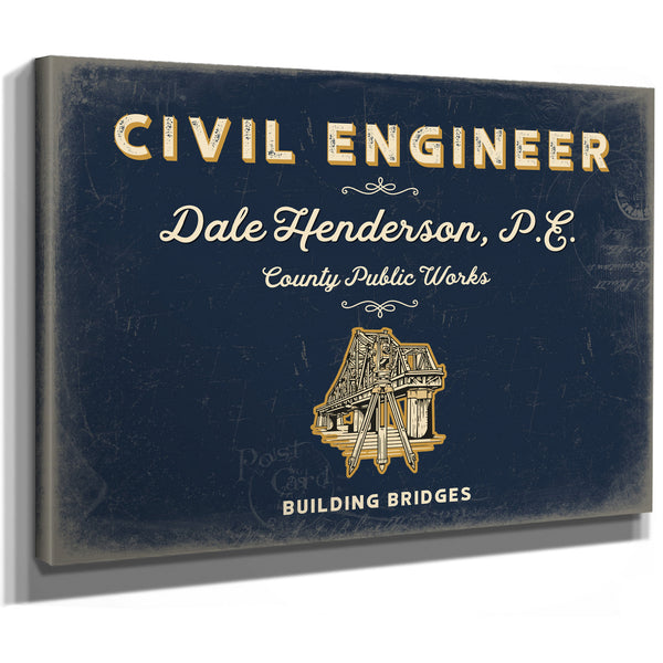Personalized Civil Engineer Sign, Building Bridges, Navy & Brass, image 8