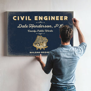 Personalized Civil Engineer Sign, Building Bridges, Navy & Brass, image 9