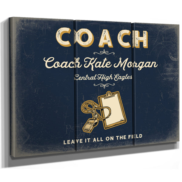 Personalized Coach Sign, Leave It All on the Field, Navy & Brass, image 14