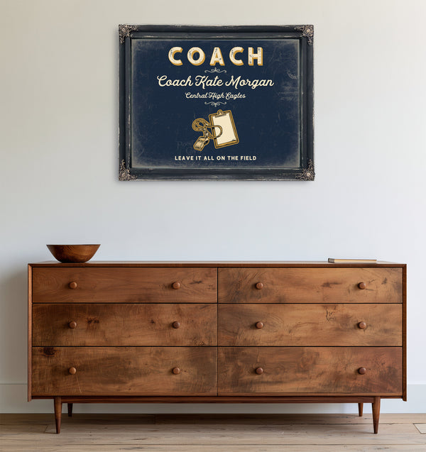 Personalized Coach Sign, Leave It All on the Field, Navy & Brass, image 19