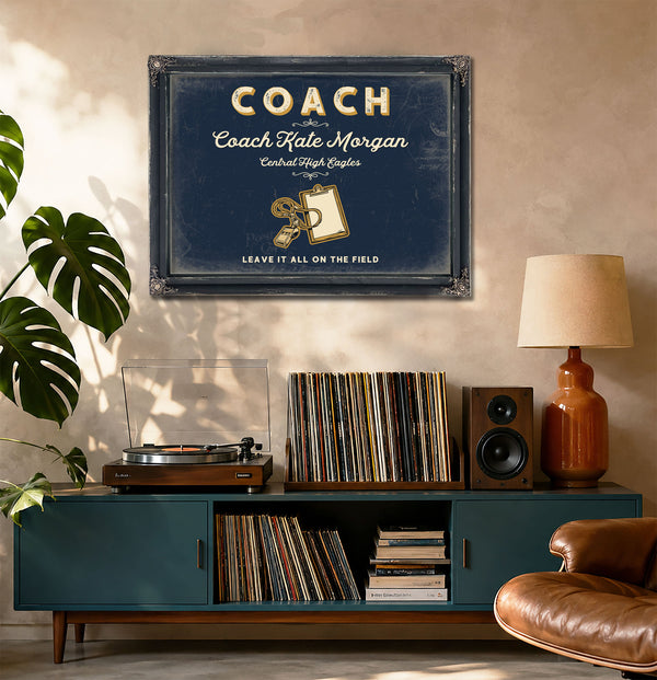 Personalized Coach Sign, Leave It All on the Field, Navy & Brass, image 20