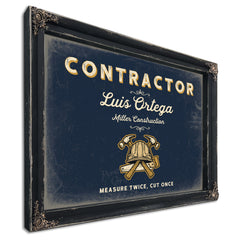 Personalized Contractor Sign, Measure Twice, Cut Once, Navy & Brass, image 1