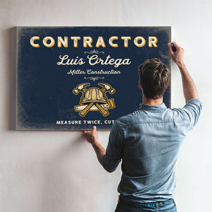 Personalized Contractor Sign, Measure Twice, Cut Once, Navy & Brass, image 9
