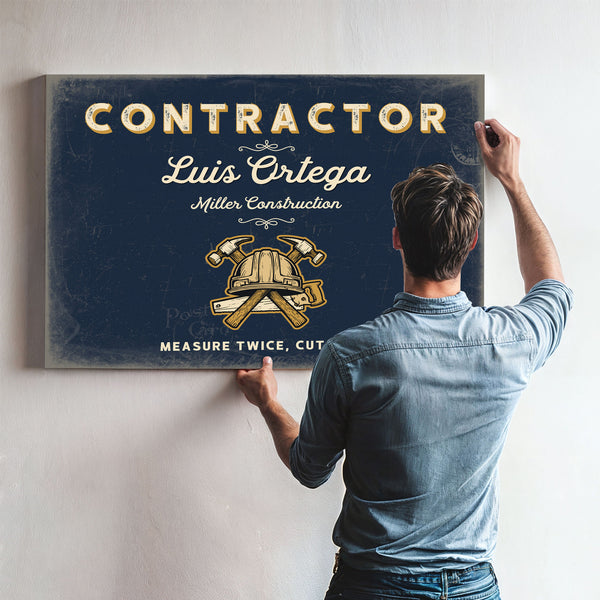 Personalized Contractor Sign, Measure Twice, Cut Once, Navy & Brass, image 9