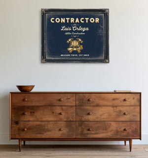 Personalized Contractor Sign, Measure Twice, Cut Once, Navy & Brass, image 19