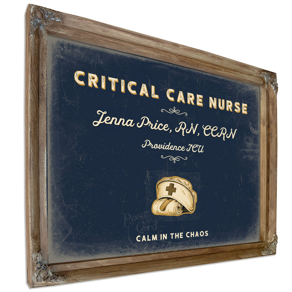 Personalized Critical Care Nurse Sign, Calm in the Chaos, Navy & Brass, image 6