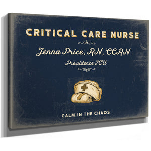 Personalized Critical Care Nurse Sign, Calm in the Chaos, Navy & Brass, image 8