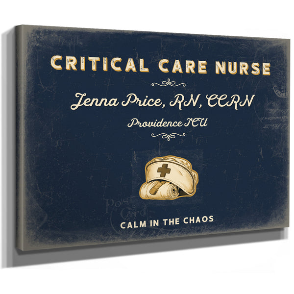 Personalized Critical Care Nurse Sign, Calm in the Chaos, Navy & Brass, image 8