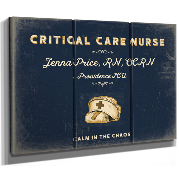 Personalized Critical Care Nurse Sign, Calm in the Chaos, Navy & Brass, image 14