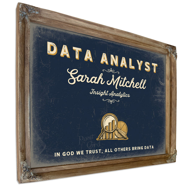 Personalized Data Analyst Sign, In God We Trust, All Others Bring Data, Navy & Brass, image 6