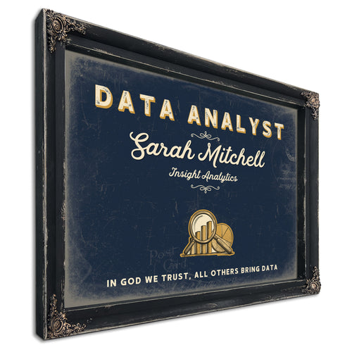 Personalized Data Analyst Sign, In God We Trust, All Others Bring Data, Navy & Brass, image 1