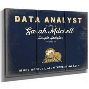 Personalized Data Analyst Sign, In God We Trust, All Others Bring Data, Navy & Brass, image 14