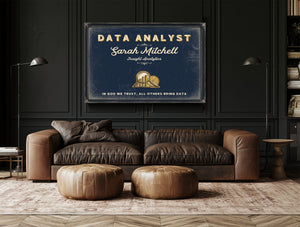 Personalized Data Analyst Sign, In God We Trust, All Others Bring Data, Navy & Brass, image 17