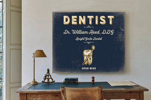 Personalized Dentist Sign, Open Wide, Navy & Brass, image 2