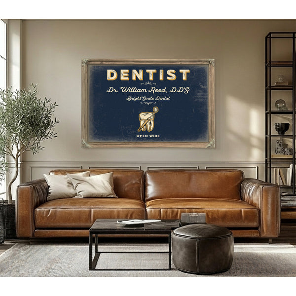 Personalized Dentist Sign, Open Wide, Navy & Brass, image 3