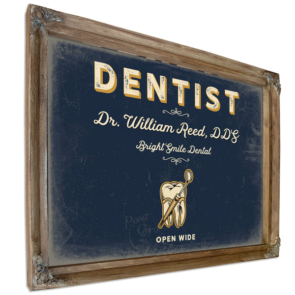 Personalized Dentist Sign, Open Wide, Navy & Brass, image 6