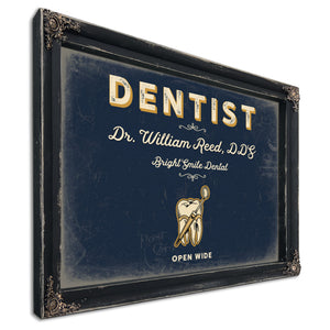 Personalized Dentist Sign, Open Wide, Navy & Brass, image 1