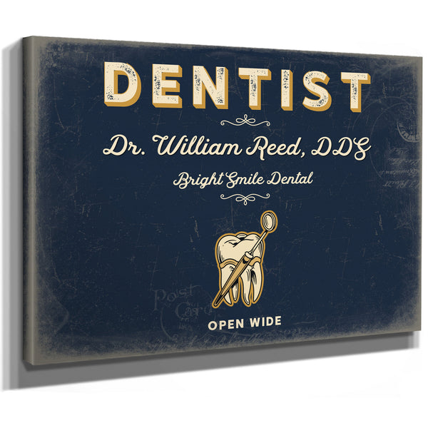 Personalized Dentist Sign, Open Wide, Navy & Brass, image 8