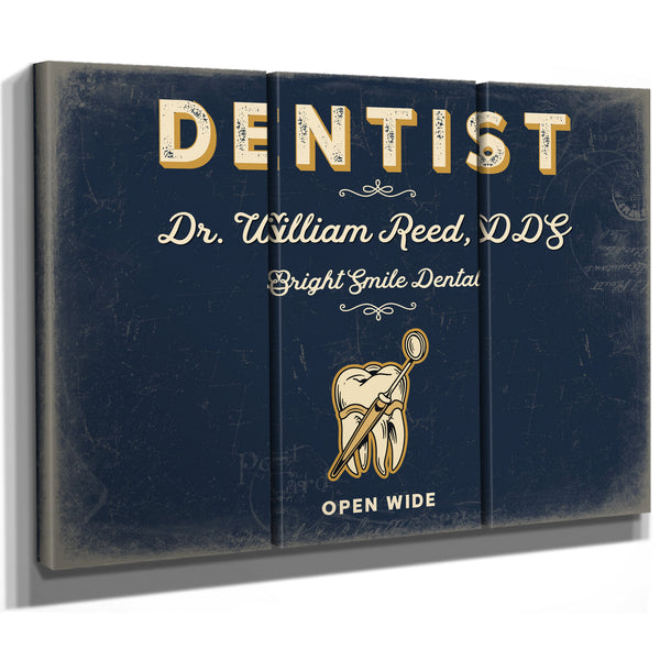 Personalized Dentist Sign, Open Wide, Navy & Brass, image 14
