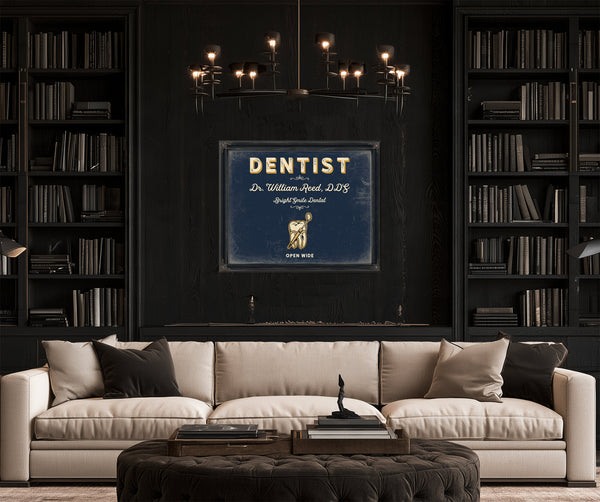 Personalized Dentist Sign, Open Wide, Navy & Brass, image 16