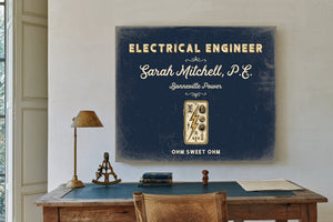Personalized Electrical Engineer Sign, Ohm Sweet Ohm, Navy & Brass, image 2