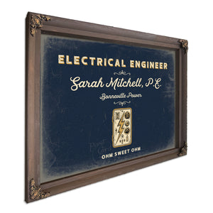 Personalized Electrical Engineer Sign, Ohm Sweet Ohm, Navy & Brass, image 7