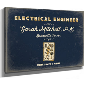 Personalized Electrical Engineer Sign, Ohm Sweet Ohm, Navy & Brass, image 8