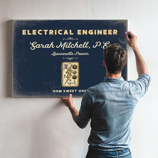 Personalized Electrical Engineer Sign, Ohm Sweet Ohm, Navy & Brass, image 9