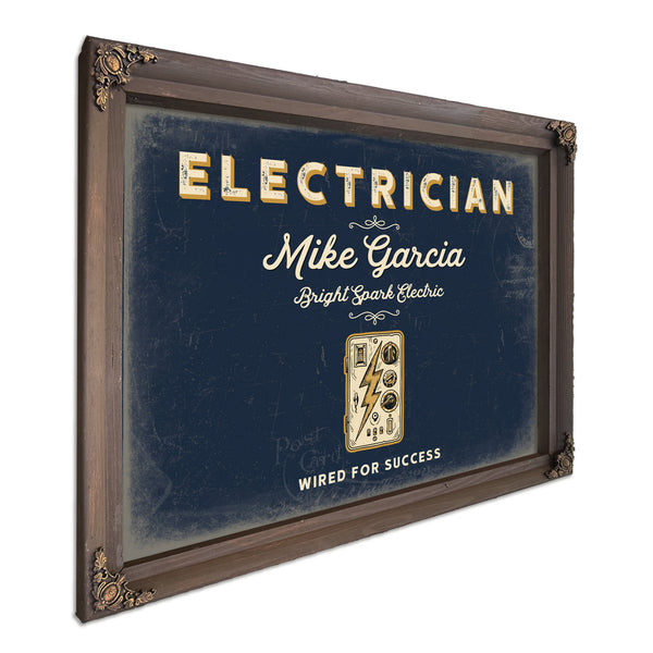 Personalized Electrician Sign, Wired for Success, Navy & Brass, image 7
