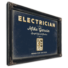 Personalized Electrician Sign, Wired for Success, Navy & Brass, image 1