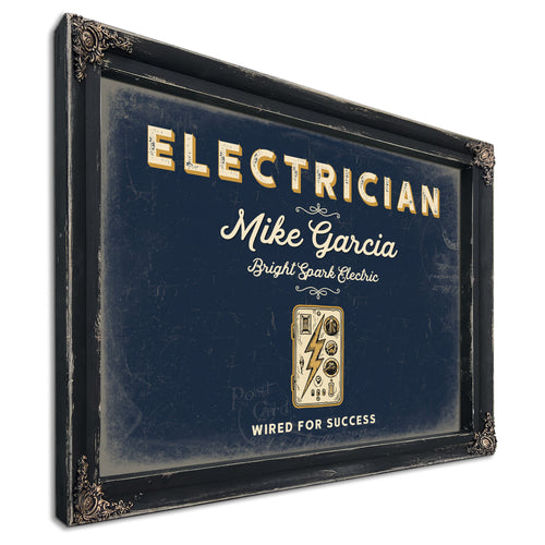 Personalized Electrician Sign, Wired for Success, Navy & Brass, image 1