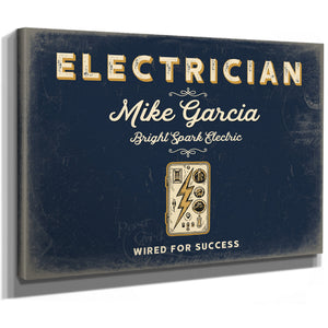Personalized Electrician Sign, Wired for Success, Navy & Brass, image 8