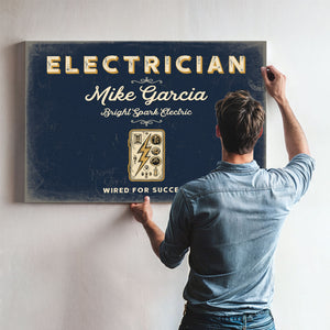 Personalized Electrician Sign, Wired for Success, Navy & Brass, image 9