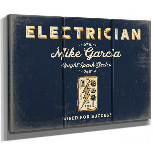 Personalized Electrician Sign, Wired for Success, Navy & Brass, image 14