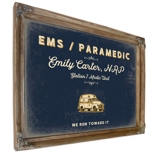 Personalized Paramedic Sign, We Run Toward It, Navy & Brass, image 6