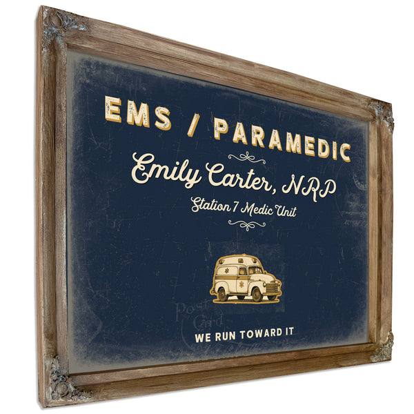 Personalized Paramedic Sign, We Run Toward It, Navy & Brass, image 6