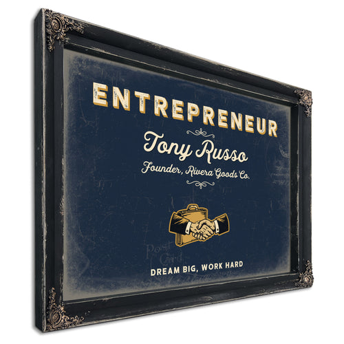 Personalized Entrepreneur Sign, Dream Big, Work Hard, Navy & Brass, image 1