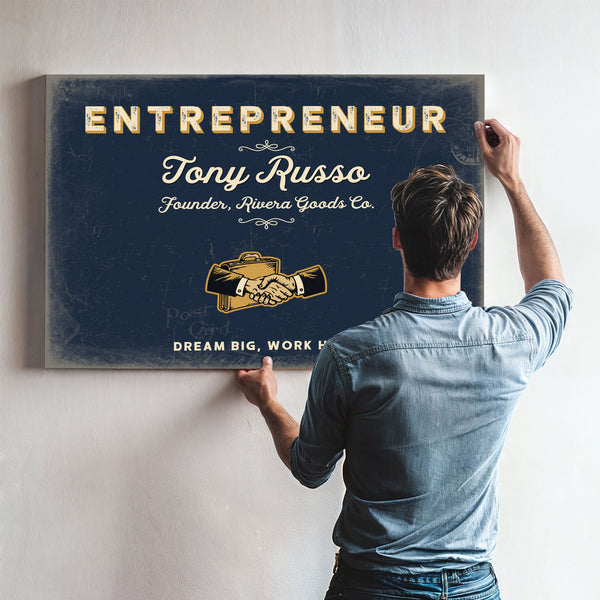 Personalized Entrepreneur Sign, Dream Big, Work Hard, Navy & Brass, image 9