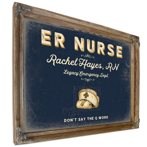 Personalized ER Nurse Sign, Don't Say the Q Word, Navy & Brass, image 6