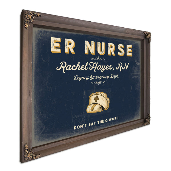 Personalized ER Nurse Sign, Don't Say the Q Word, Navy & Brass, image 7