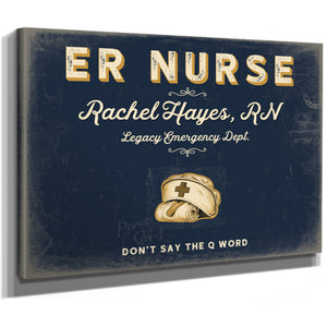 Personalized ER Nurse Sign, Don't Say the Q Word, Navy & Brass, image 8