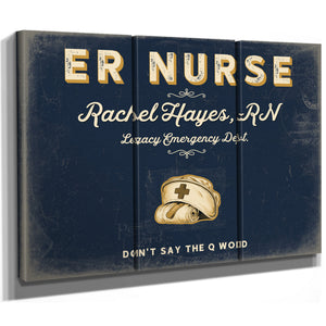 Personalized ER Nurse Sign, Don't Say the Q Word, Navy & Brass, image 14