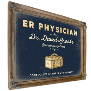 Personalized ER Physician Sign, Controlled Chaos Is My Specialty, Navy & Brass, image 6