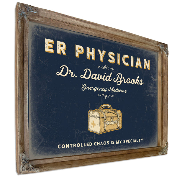 Personalized ER Physician Sign, Controlled Chaos Is My Specialty, Navy & Brass, image 6