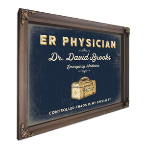 Personalized ER Physician Sign, Controlled Chaos Is My Specialty, Navy & Brass, image 7