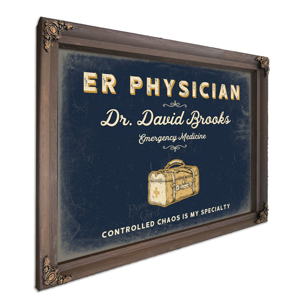 Personalized ER Physician Sign, Controlled Chaos Is My Specialty, Navy & Brass, image 7