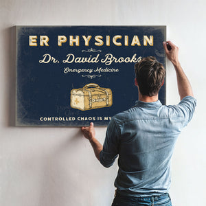 Personalized ER Physician Sign, Controlled Chaos Is My Specialty, Navy & Brass, image 9